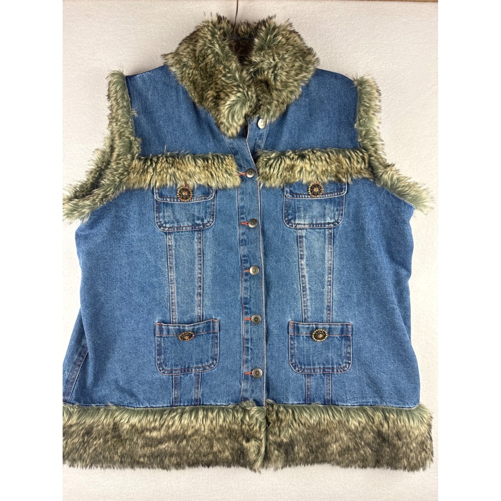 Silhouettes Blue Denim Vest Penny Lane Ornate Buttons Western Boho Women L/XL
